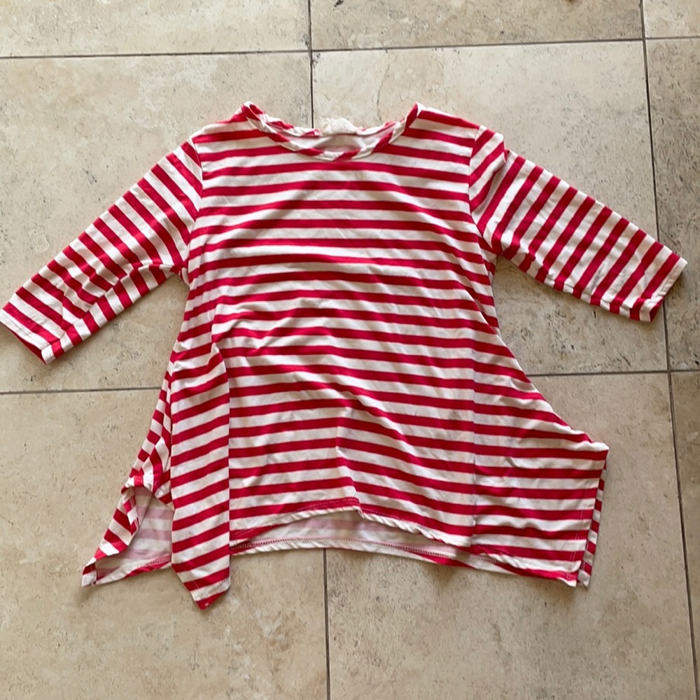 Girls 12 btween red and white striped shirt